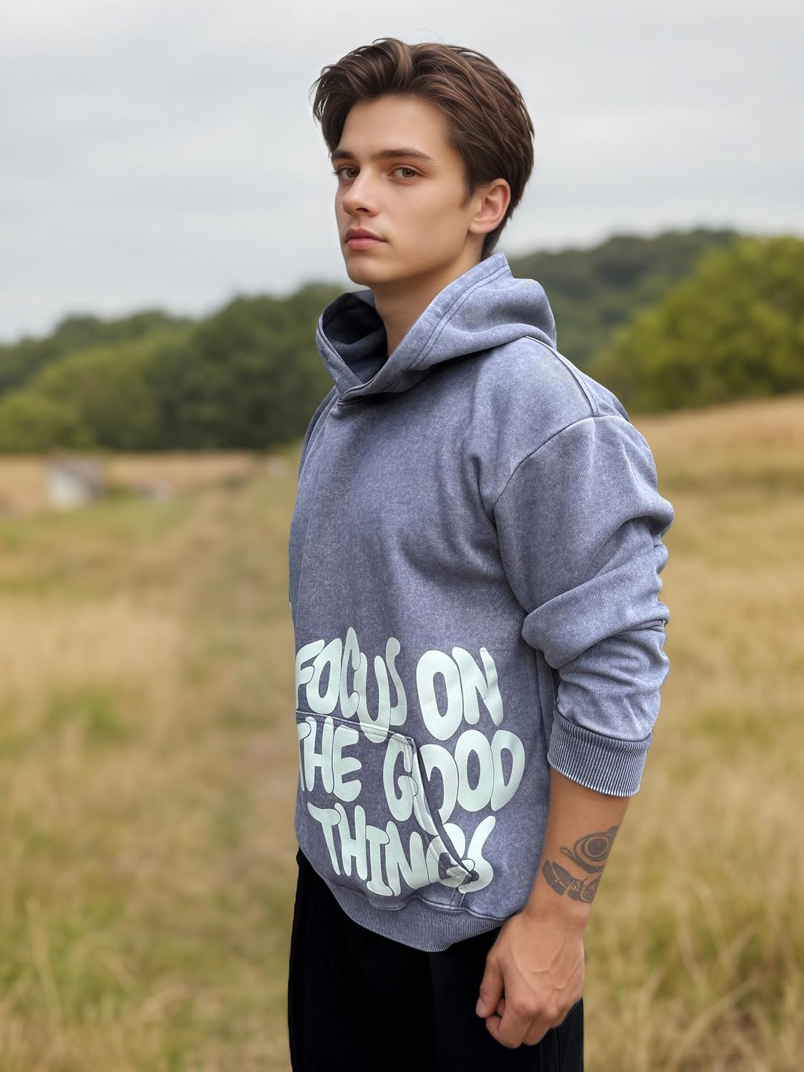 OATSBAS Men's Y2K Letter Print Hoodie Acid Wash Oversize Vintage Hoodies Hip-Hop Baggy Gothic Pullover Sweatshirt